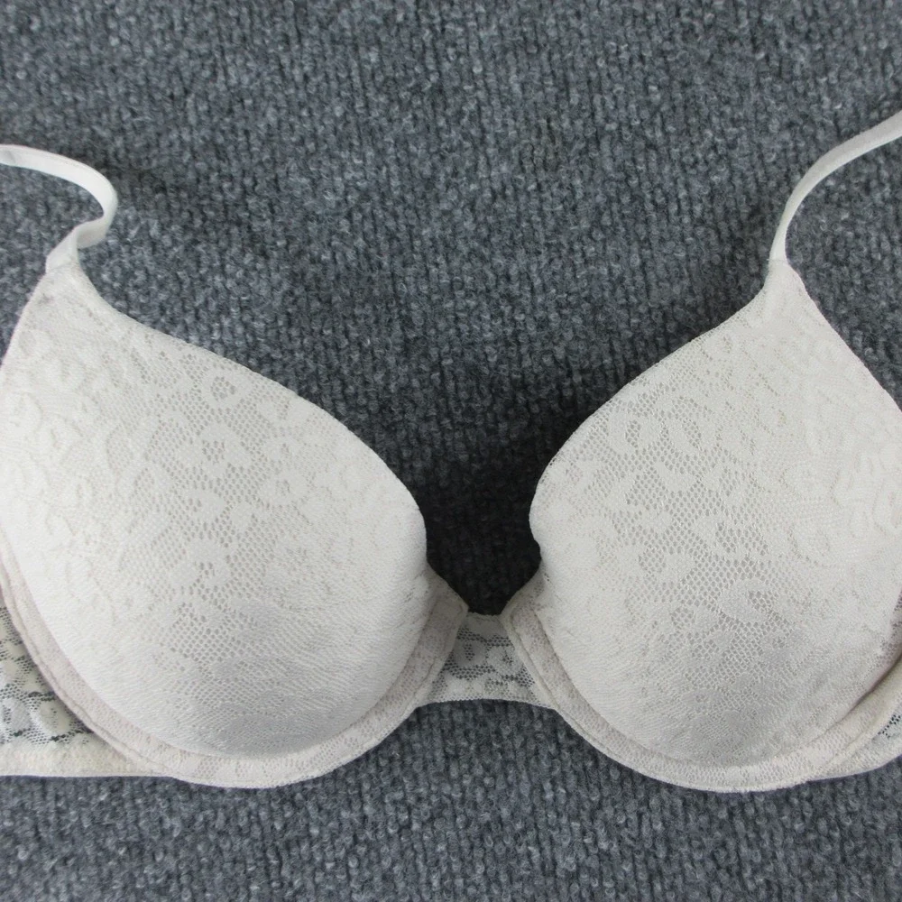PINK Wear Everywhere Bra Womens 32C White Lightly Lined Lace T Shirt Everyday